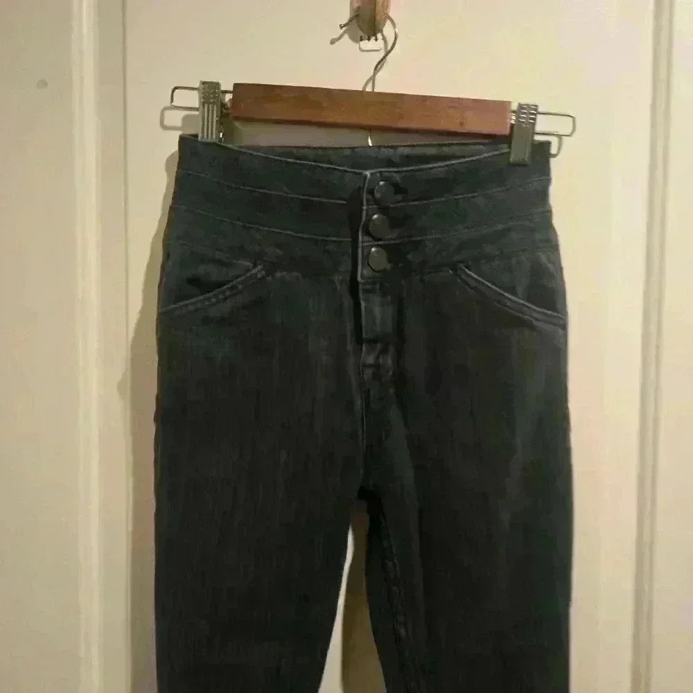 P7035  dark wash denim skinny jeans size 27in highr waist - Picture 3 of 9